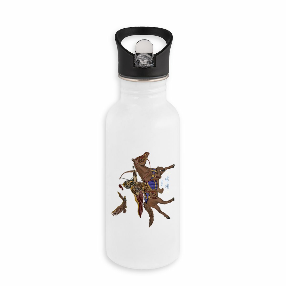 Artistic Chinggis Khaan Steel & Straw Water Bottle